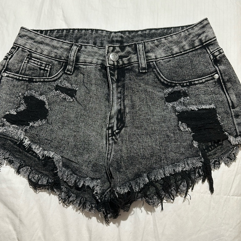 Distressed Black Shorts